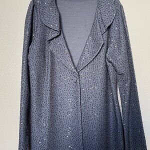 Joan Rivers One Button Coat Jacket Sequined Unstructured Gray Blazer, Medium